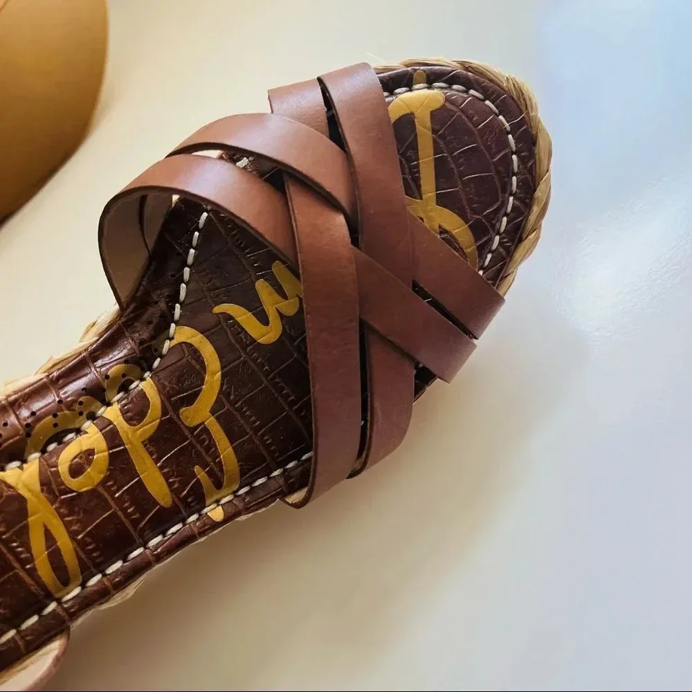 NWOT Sam Edelman Darline Leather Braided Wedge Espadrille Platform Sandals
